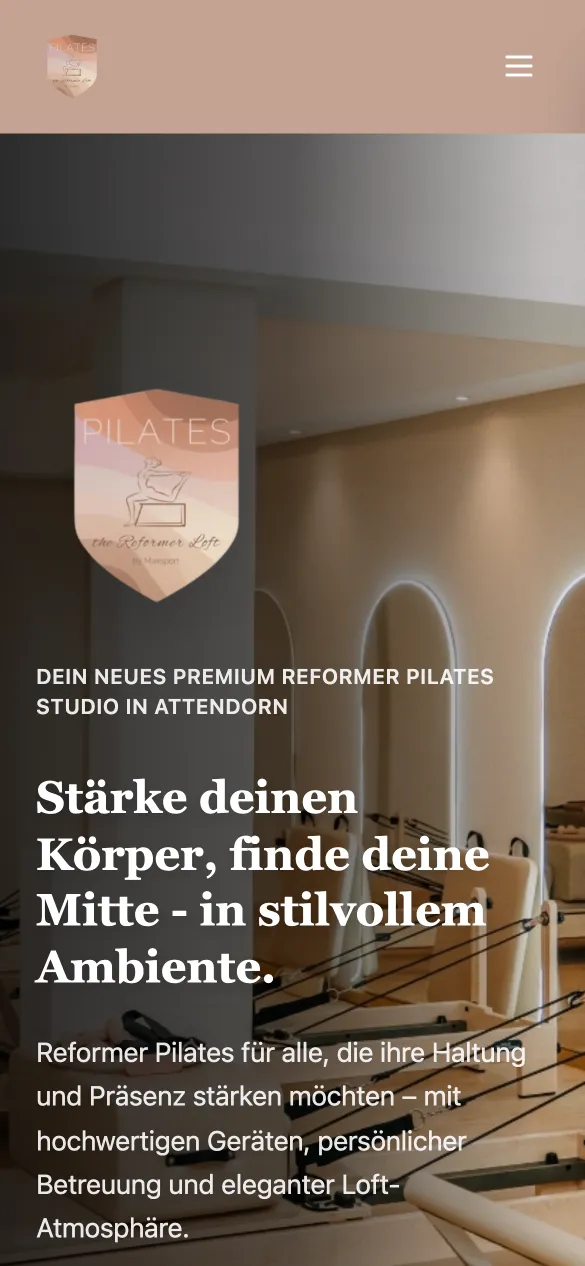 Startseite des Reformer Lofts (Handy-Ansicht)
