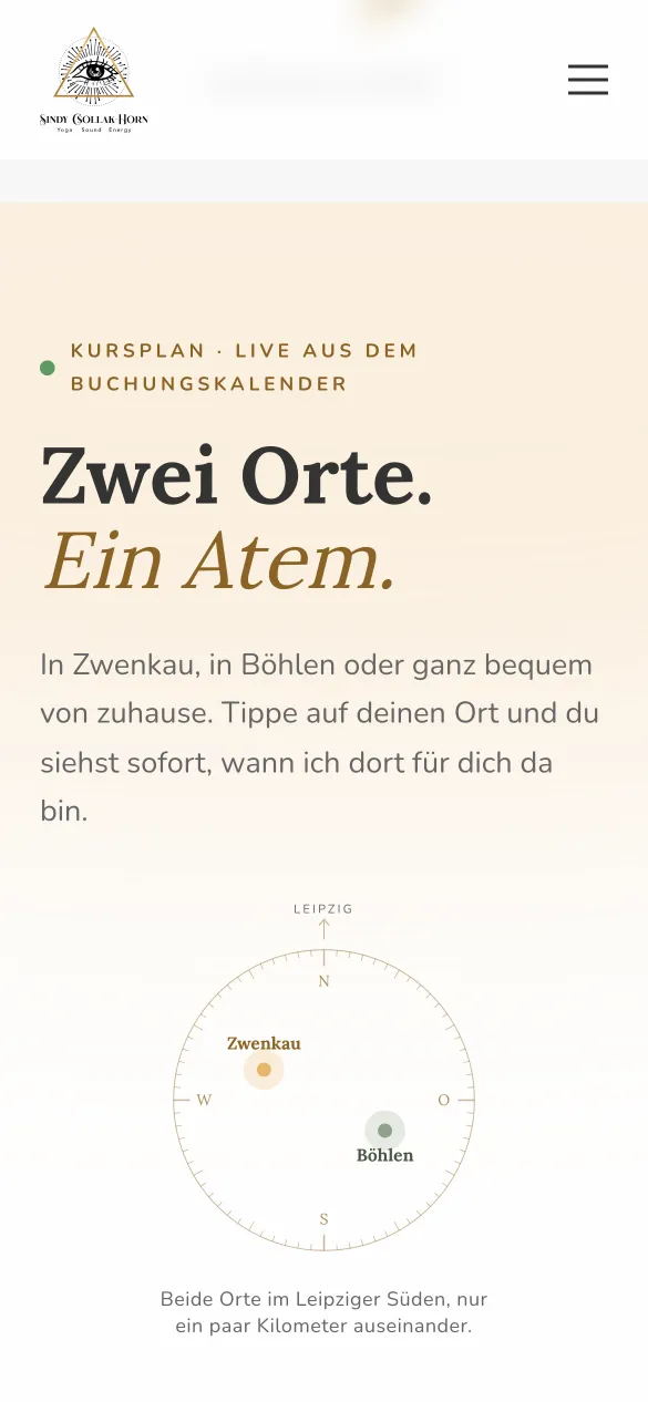 Kursplan mit Ortswahl (Handy-Ansicht)