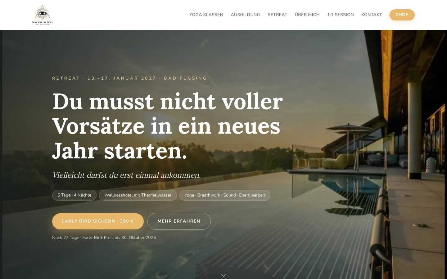 Landingpage für ein Retreat (Desktop-Ansicht)