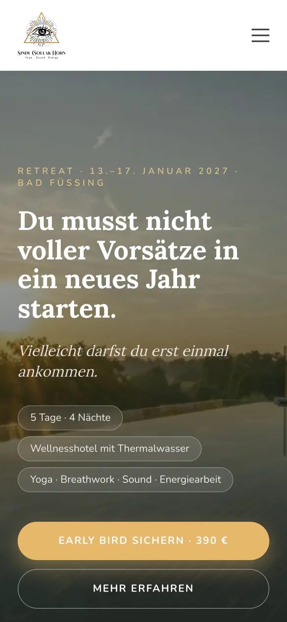 Landingpage für ein Retreat (Handy-Ansicht)